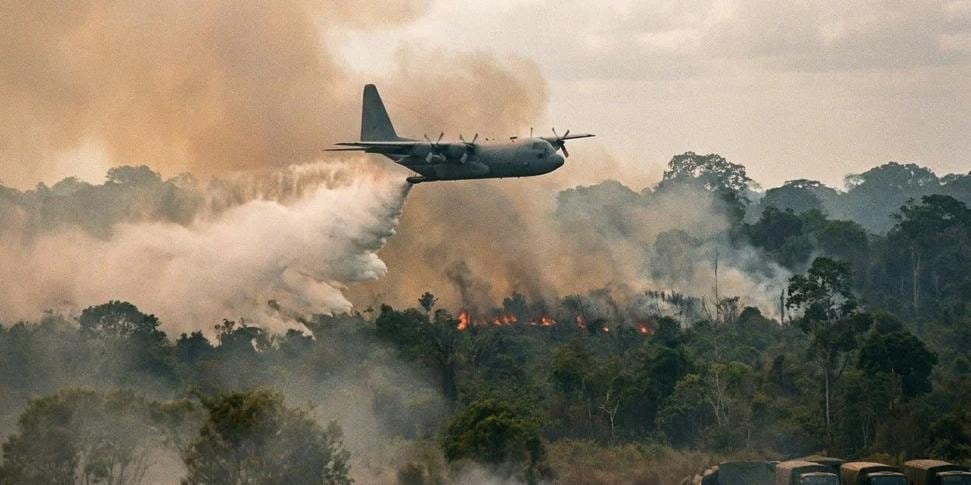 Força Aérea Brasileira emprega aeronaves KC-390 no combate a incêndios no Amazonas
